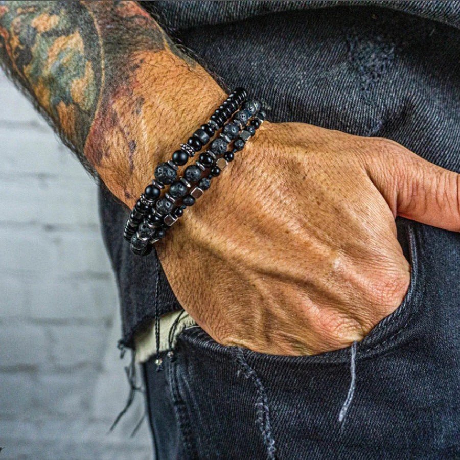 Wholesale vintage black frosted bracelet zircon crown diamond ball dice lion head beads bracelet suit